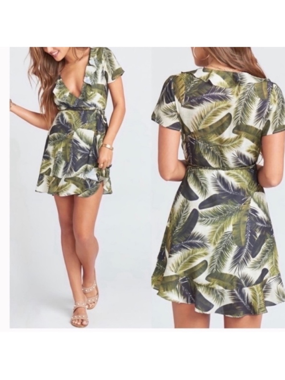 Show Me Your Mumu Winnie Wrap Dress Green Palm Tropical NEW
